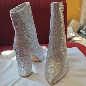 Silver Crystal Embellished Women's Ankle Boots